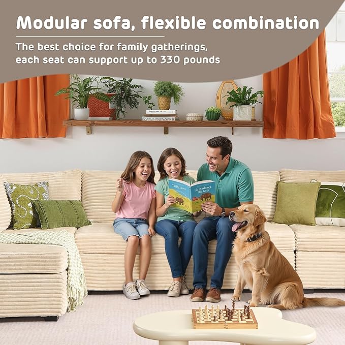130'' Modern Modular Sectional Sofa with Ottoman, 8 Seater U Shaped Cloud Couch for Living Room, Oversized Deep Seat Convertible Sofa Set, Plush Corduroy Beige