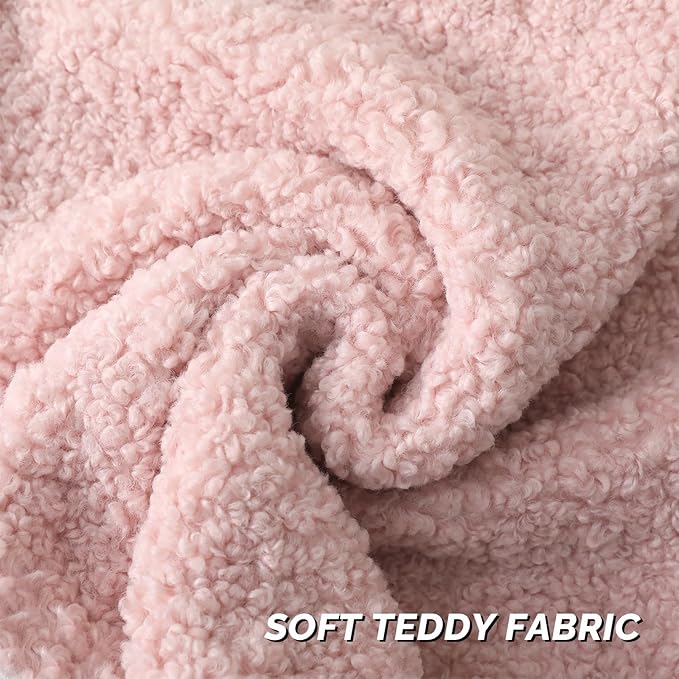 FUTEI Pink Throw Pillow Covers 18x18 Inch Set of 2,Furry Faux Fur Teddy Boucle Textured Cushion Covers,Soft Fluffy Decorative Pillow Case,Home Decor for Couch Bed Living Room Office Car