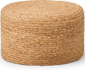 Wimarsbon Round Pouf Ottoman, Natural Hand Knitted Footrest Poof, Rustic Lounge Pouffe, Boho Pous Foot Stool, Accent Table or Seat (Natural Water Hyacinth, 17.7 * 17.7 * 9.84)