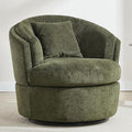 Swivel Accent Chair, 360 Degree Round Swivel Barrel Chair with Pillow, Widened Upholstered Comfy Barrel Armchair for Living Room Bedroom Reading Room, Green
