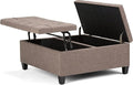 SIMPLIHOME Harrison Coffee Table Storage Ottoman - 36 inch Wide Upholstered Linen Look Fabric Square Lift-Top Ottoman in Fawn Brown, Transitional Ottoman for Living Room with Hidden Storage