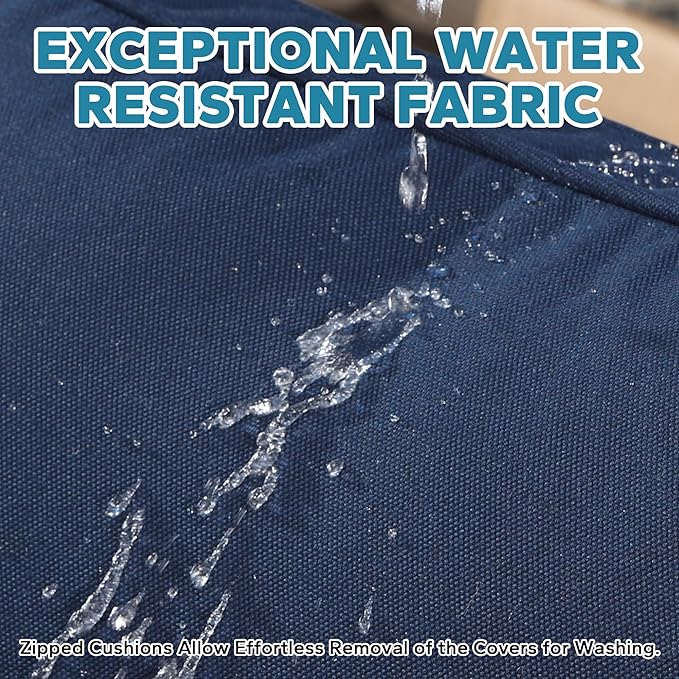 Patio 2 Pieces Wicker Swivel Chairs Set of 2，Outdoor PE Rattan Rocking Glider Armchairs, Water-Resistant Cushions with Removable and Washable Covers, Porch, Balcony, Sunroom (Navy Blue)