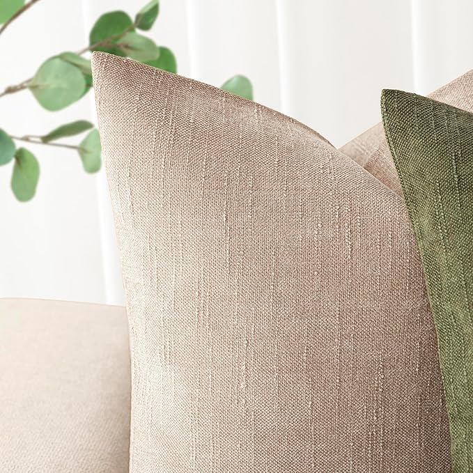 Foindtower Set of 2 Textured Chenille Throw Decorative Pillow Covers Square Accent Solid Cushion Cover Neutral Farmhouse Lumbar Pillow Case for Couch Sofa Bedroom Living Room 12x24 Inch,Cream Camel