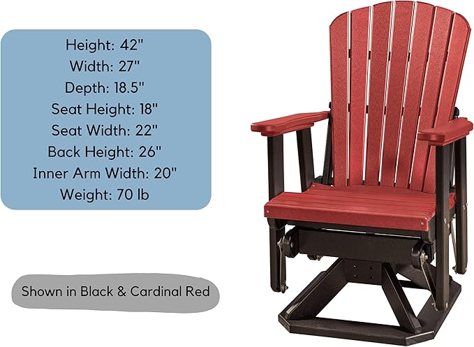 DutchCrafters Slat Fan Back Poly Adirondack Swivel Glider Outdoor Patio Chair (Black & Weatherwood)