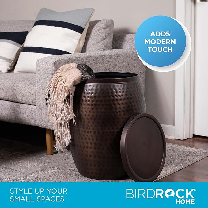 BIRDROCK HOME 20 in Metal Storage Side Table | Hammered | 15.96 in D | End Tables | Home Furniture | Removable Lid | Copper Antique