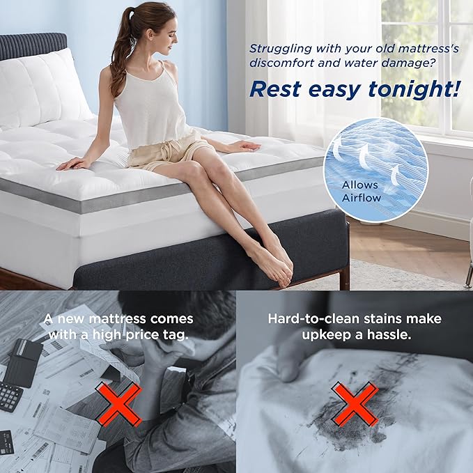 Bedsure 4 Inch King Size Mattress Topper, Dual Layer 2.5 Inch Gel Memory Foam & 800 GSM Waterproof Pillow Top Cooling Memory Foam Mattress Topper with 8-21 Inch Deep Pocket (King, 78x80 Inches)