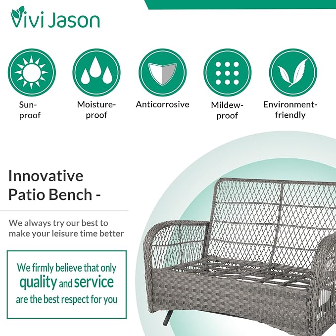 VIVIJASON 5-Piece Outdoor Patio Wicker Conversation Sets, All Weather Outdoor Rattan Furniture Set Includes Glider Loveseat, 2 Coffee Table, 2 Glider Rocker Chairs with Cushions, Grey