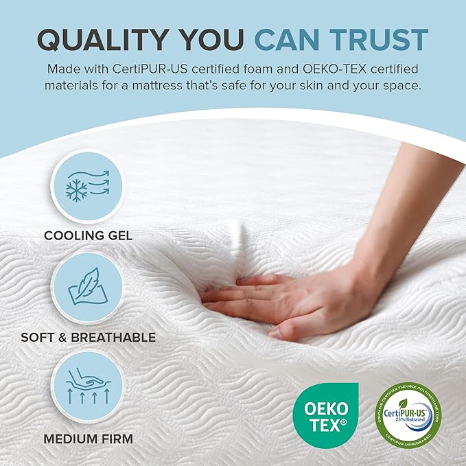 L’Baiet 8 Inch Gel Memory Foam Mattress, King Size - Bed in a Box - Medium Firm - Breathable Cooling-Gel Comfort Technology - Pressure Relief Comfy Support Soft Fabric Cover - CertiPUR-US Certified