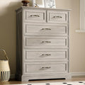 Farmhouse 6 Drawers Dresser for Bedroom, 43" Tall Wood Chest of Drawers with Deep Drawers & Bar Handles, Modern Dresser TV Stand, Rustic Wooden Closet Storage Organizer for Living Room, Hallway, Grey