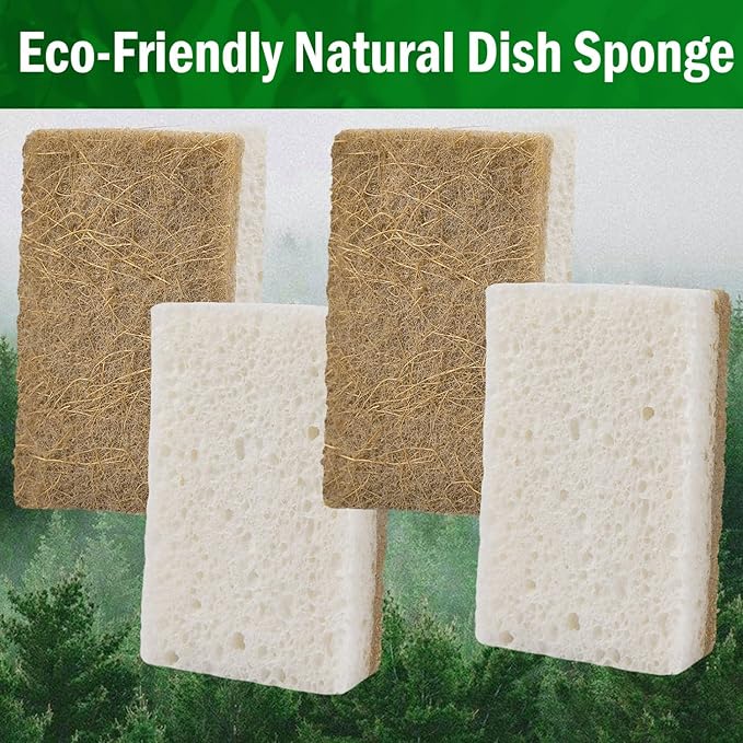 YoleShy Natural Sponges Kitchen Biodegradable Dish Sponge for Washing Dishes Compostable Coconut Walnut and Cellulose Plant Based, 10 Pack