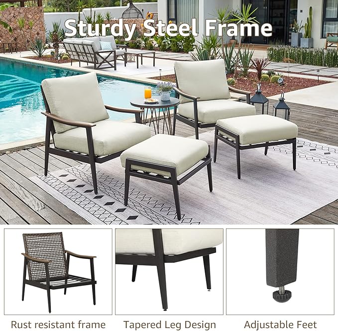 NATURAL EXPRESSIONS Patio Sofa Outdoor Furniture Metal Chair with Wicker Backrest & 6 Inches Cushion for Front, Porch, Deck, Balcony, Backyard, Sunroom, 51.5"(L) x 29.75"(W) x 33.86"(H).