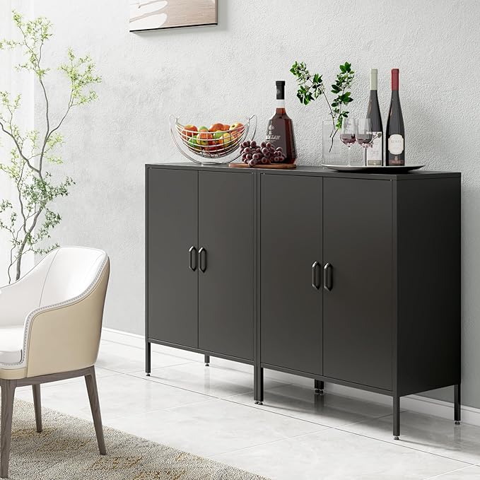 Metal Locker Storage Cabinet, Home Office Metal Storage Cabinet Small Sideboard with 2 Doors and 2 Adjustable Shelves,40" Counter Cabinets for Office Garage Bathroom Living Room Hallway