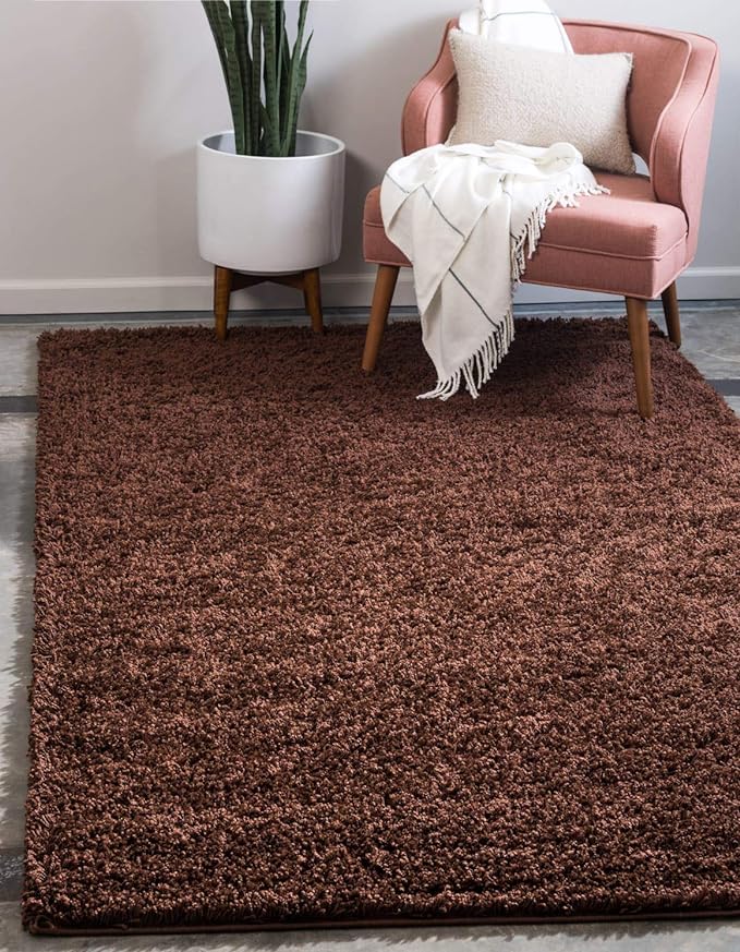 Unique Loom Solid Shag Collection Area Rug (5' 3" x 8' Rectangle, Chocolate Brown)