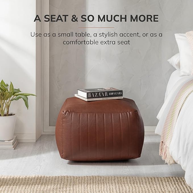 Anji Mountain 100% Handmade & Handcrafted Comfortable Home Décor Pouf Ottoman Footrest for Living Room, Bedroom, Nursery, Kidsroom, Patio Furniture - (22" x 22" x 16" - Cognac)