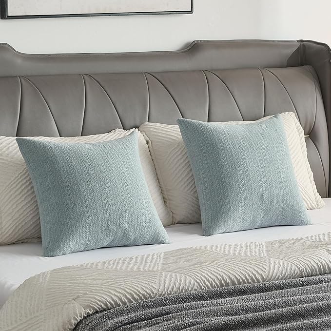 FUTEI Dusty Blue Chenille Throw Pillow Covers 22x22 Inch Set of 2,Soft Striped & Diamond Textured Cushion Cases,Modern Home Decor for Couch Living Room