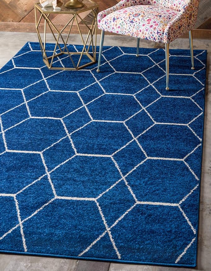 Unique Loom Trellis Frieze Collection Area Rug - Geometric (4' 1" x 6' 1", Navy Blue/ Ivory)