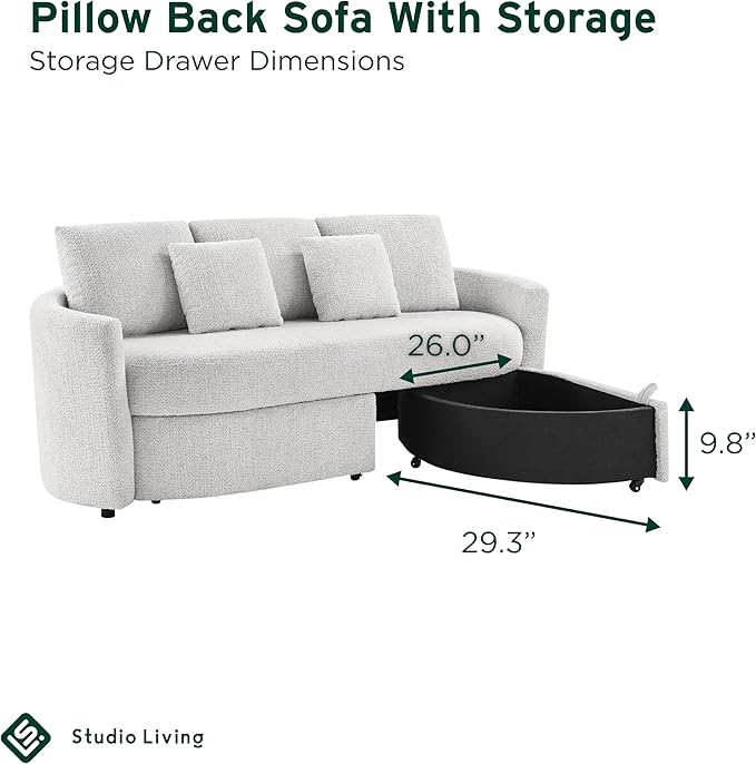 Studio Living® Beckett 92" Storage Sofa, Modern Farmhouse, Pocket Coil Comfort, Easy Assembly, Chenille Fabric, Ivory