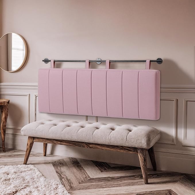 UEV Queen Headboard Only, Wall Mounted Hanging Upholstered Bed Head Board, Modern Vertical Channel Design of Fine Linen, Elegant Pink Fluted Headboard for Bedroom (Pink, Queen Size)
