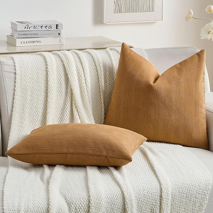 FUTEI Bronze Chenille Decorative Throw Pillow Covers 16x16 Inch Set of 2,Soft Cozy Striped Geometric Patterns Cushion Case,Modern Home Decor for Couch Bed Living Room