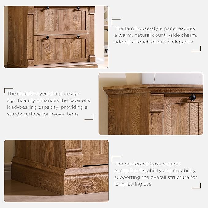 OKD Farmhouse File Cabinet with 2 Drawers, 35.3" Lateral Filing Cabinet with Hanging File Folders, Interlocking Drawers, Wood Rustic Storage Cabinet for Home Office, Living Room, Light Knotty Oak