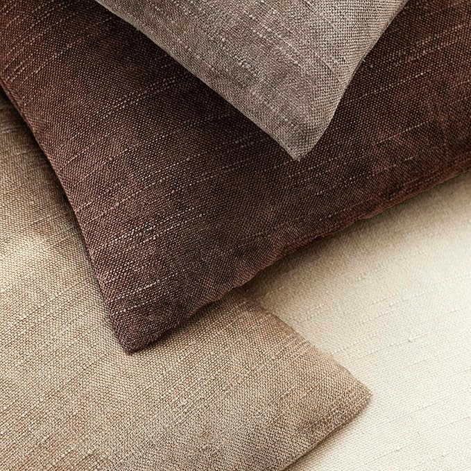 Foindtower Pack of 2 Soft Textured Chenille Throw Decorative Pillow Covers Square Accent Solid Cushion Cover Cozy Neutral Farmhouse Pillow Case for Couch Sofa Bedroom Living Room 24x24 Inch,Red Brown