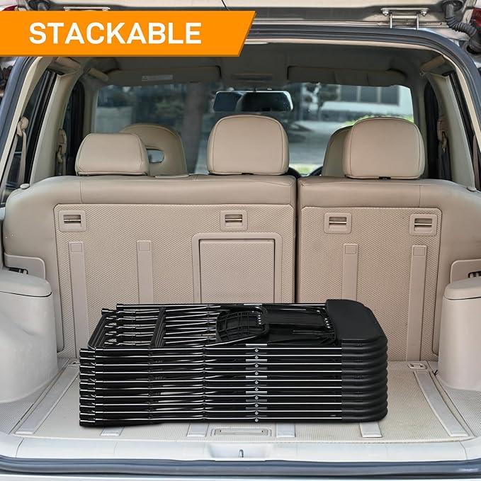 80 Pack Black Plastic Folding Chairs, Portable Party Chairs, Stackable Commercial Seats with Steel Frame for Home Office Wedding Party Indoor Outdoor Events Chairs, 350lbs Capacity
