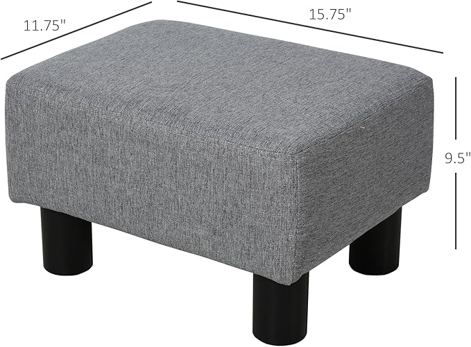 HOMCOM Ottoman Foot Rest, Small Foot Stool with Linen Fabric Upholstery and Plastic Legs, Cube Ottoman for Living Room, Gray