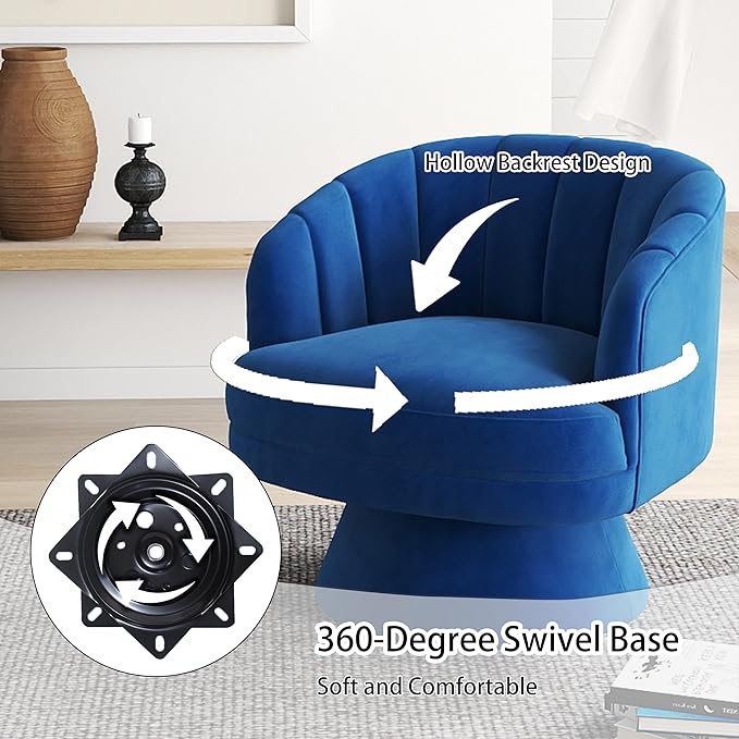 Swivel Accent Chair Set of 2,Upholstered Velvet 360° Swivel Barrel Chair for Living Room Overstuffed Bouncle Reading Chair Round Armchair for Bedroom,Vanity,Office (Navy)
