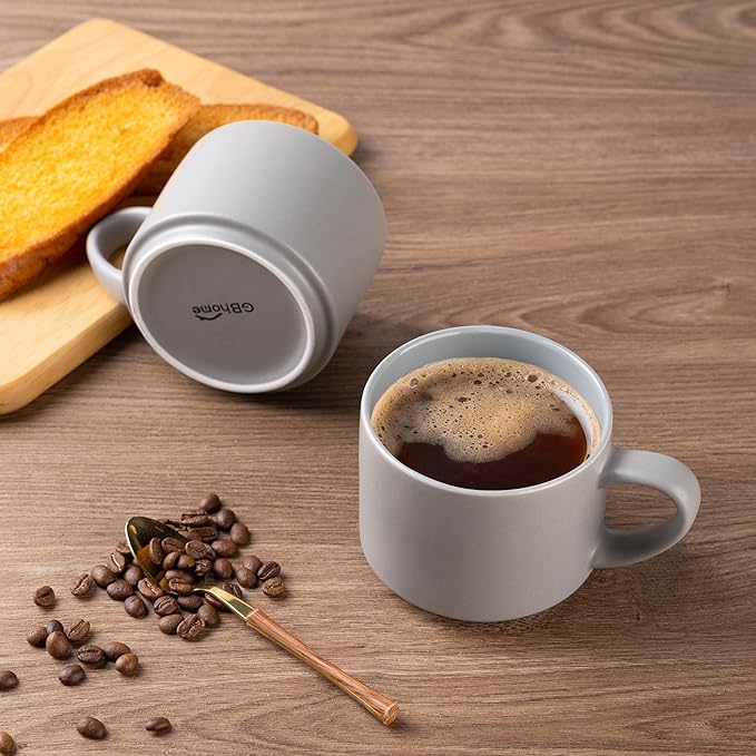 GBHOME 14 OZ Coffee Mugs Set of 6, Stackable Ceramic Mugs for Men, Women, Modern Coffee Mugs With Stable Base for Latte, Tea, Cappuccino. Dishwasher & Microwave Safe, Matte Gray