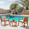 Devoko Patio Set 3 Piece Acacia Wood Outdoor Furniture Conversation Seat with Table & Cushions Porch Chairs for Balcony, Deck, Backyard