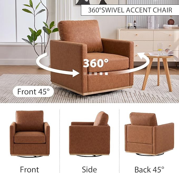 Chifee & Vingol 30.7" W Swivel Accent Chairs PU Leather Swivel Reading Chair for Living Room Mid Century Modern Chair,Brown