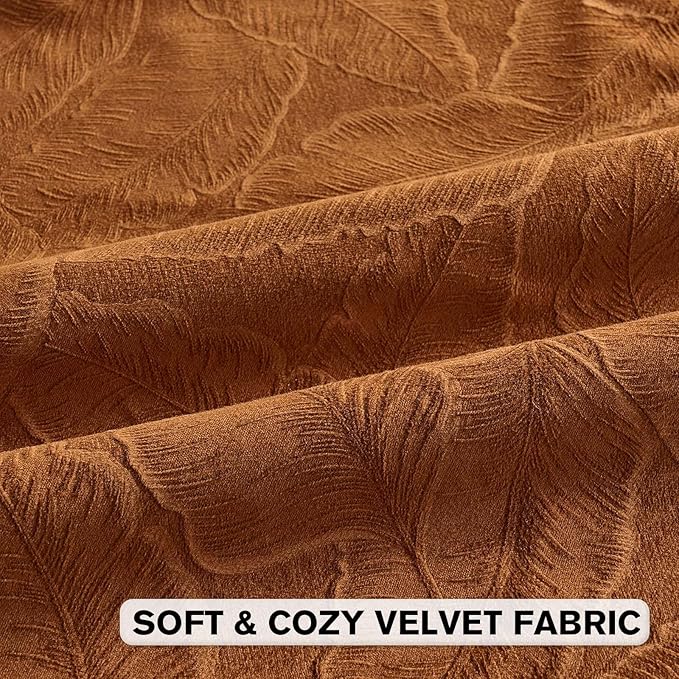 FUTEI Rust Velvet Throw Pillow Covers 20x20 Inch Set of 2,Soft Embossed Leaf-Relief Textured Cushion Cases,Natural Home Decor for Couch Living Room