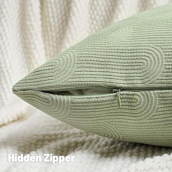 FUTEI Sage Green Chenille Decorative Throw Pillow Covers 20x20 Inch Set of 2,Soft Cozy Striped Geometric Patterns Cushion Case,Modern Home Decor for Couch Bed Living Room