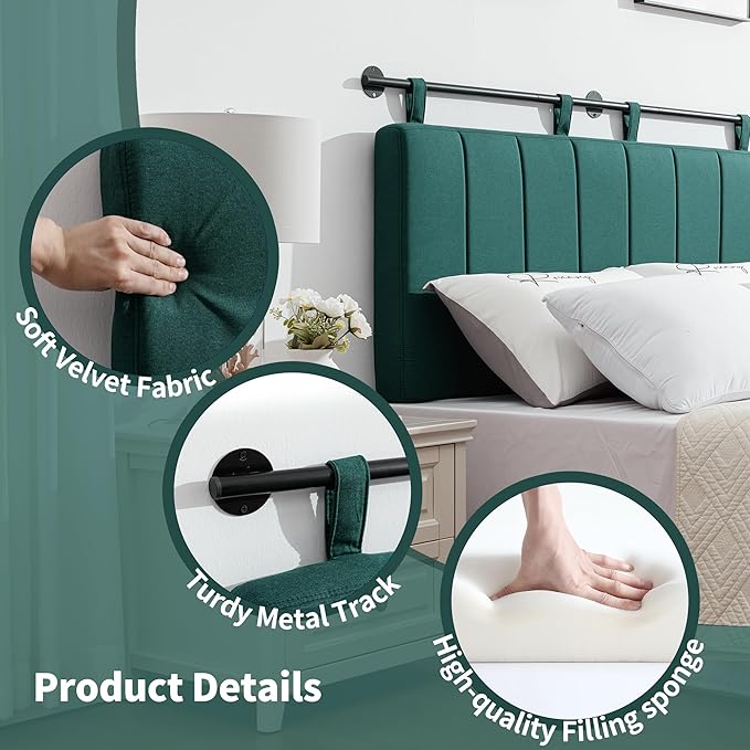 UEV Queen Headboard Only, Wall Mounted Hanging Upholstered Bed Head Board, Modern Vertical Channel Design of Fine Linen, Elegant Dark Green Fluted Headboard for Bedroom (Dark Green, Queen Size)