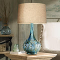 Possini Euro Design Kenya Modern Tropical Table Lamp with USB Dimmer 29 1/2" Tall Blue Green Glaze Ceramic Beige Linen Drum Shade for Bedroom Living Room House Home Bedside Nightstand Office Family