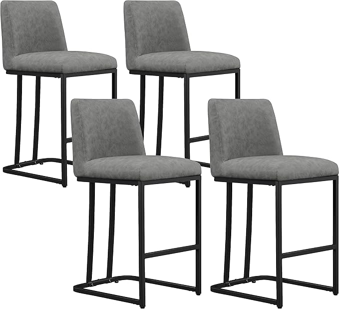Yaheetech Counter Height Bar Stools 24'' Kitchen Bar Stools Set of 4 Upholstered Modern Island Chairs with Back and Metal Legs Farmhouse Bar Chairs for Kitchen Counter, Gray