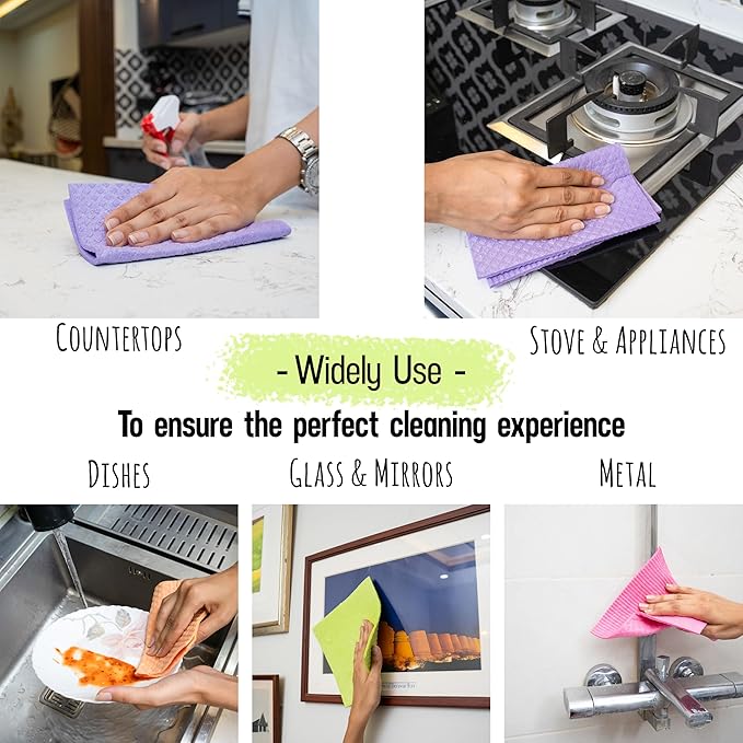 AQUASORB Swedish Dishcloths for Kitchen 10 Pack – Reusable Swedish Dish Cloths That Don't Smell, Oeko-TEX Certified Eco-Friendly Dish Cloths