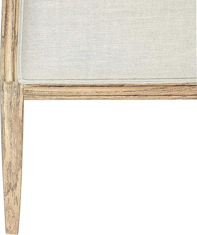 Creative Co-Op Modern Farmhouse Solid Oak Wood Headboard with Linen Upholstery, Natural and Beige, Queen