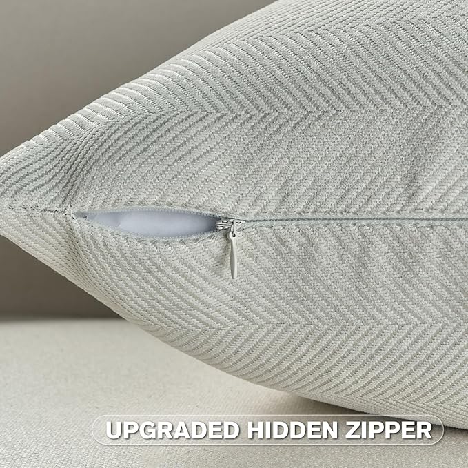 FUTEI Cream White Chenille Throw Pillow Covers 18x18 Inch Set of 2,Soft Wide Chevron Textured Cushion Case,Farmhouse Home Decor for Couch Bed Living Room