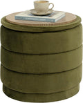 PINPLUS Round Velvet Ottoman Tray, Olive Green Upholstered Decorative Accent for Footstool or Coffee Table, Removable Serving Surface