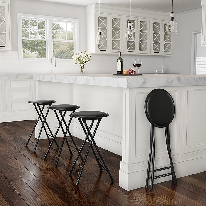 Lavish Home Set of 4 Counter Height Bar Stools – 24-Inch Backless Folding Chairs with 225lb Capacity for Kitchen, Rec Room, or Game Room (Black)