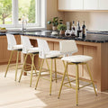 VECELO Swivel Upholstered Bar Stools Set of 4, Counter Height Barstools with Back, Metal Legs, 35.2-Inch Tall Barstools for Kitchen Island, Home Bar, Cafe, White