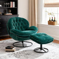 360° Swivel Modern Velvet Accent Chair with Ottoman | Mid-Century Button Tufted Lounge Chair for Living Room & Bedroom, Green