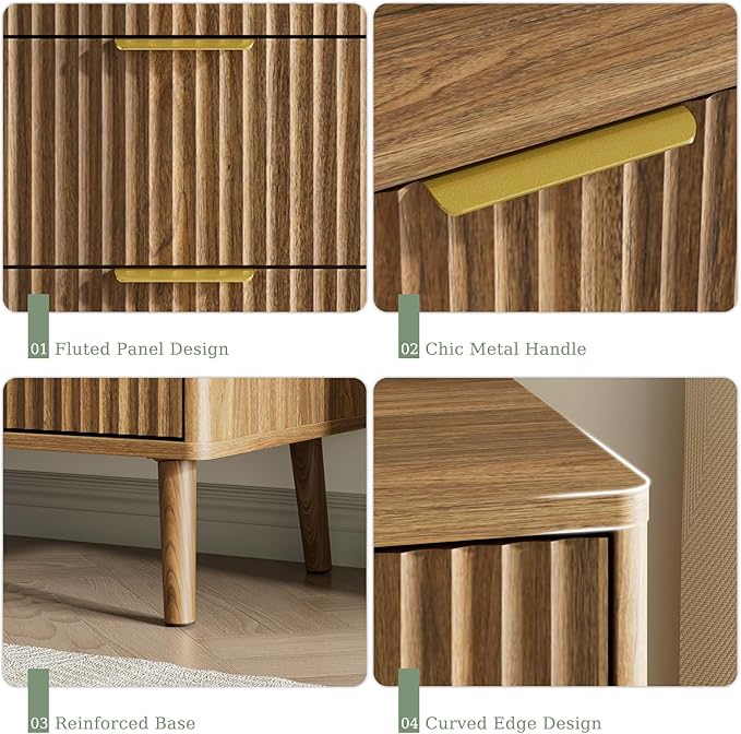 LYNSOM Fluted Dresser and Nightstand Sets 2 Piece, 2-Drawer Nightstands and 7-Drawers Dresser, Wood Bedroom Furniture Set for Home, Bedroom, Hallway, Natural Oak