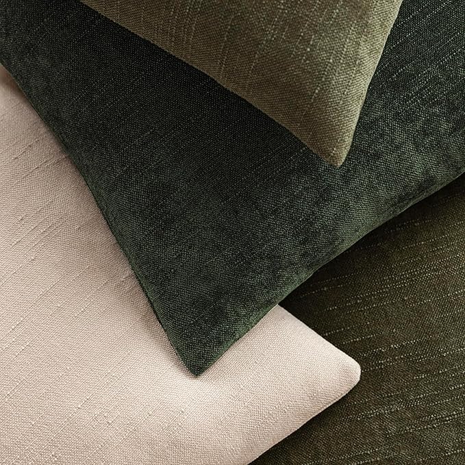 Foindtower Pack of 2 Textured Chenille Throw Decorative Pillow Covers Square Accent Solid Cushion Cover Neutral Farmhouse Lumbar Pillow Case for Couch Sofa Bedroom Living Room 12x20 Inch,Dark Green