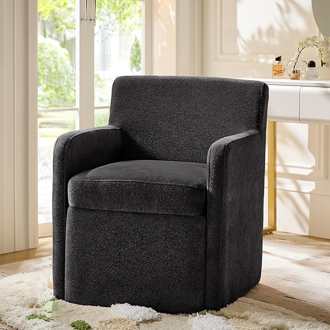HULALA HOME Upholstered Dining Chair with Smooth-roling Castors, Modern Fabric Side Dining Room Chairs with Built-in Storage, Multi-Purpos Kitchen Chairs for Living Room, Black
