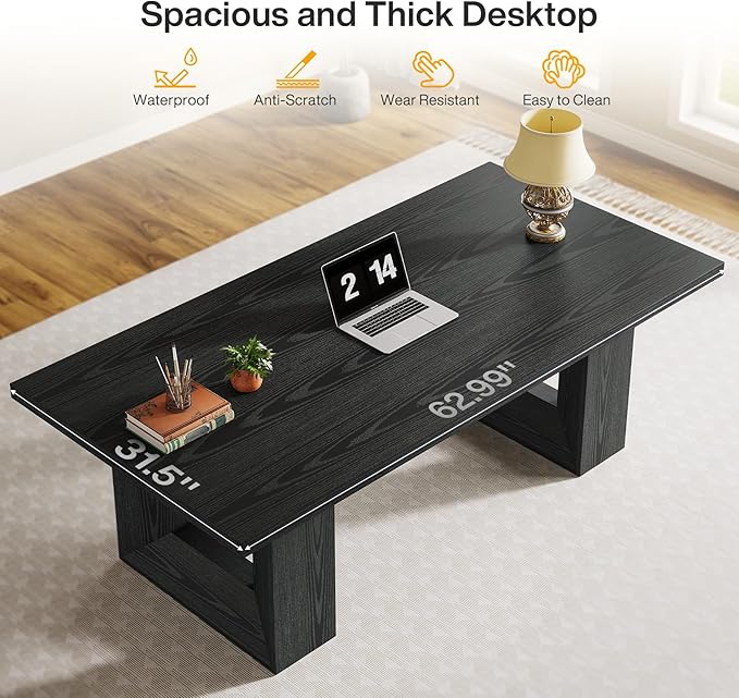 Tribesigns Home Office Desk, 62.99" Large Farmhouse Executive Desk, Computer Table for Office, Conference Room, Study Room (Black)