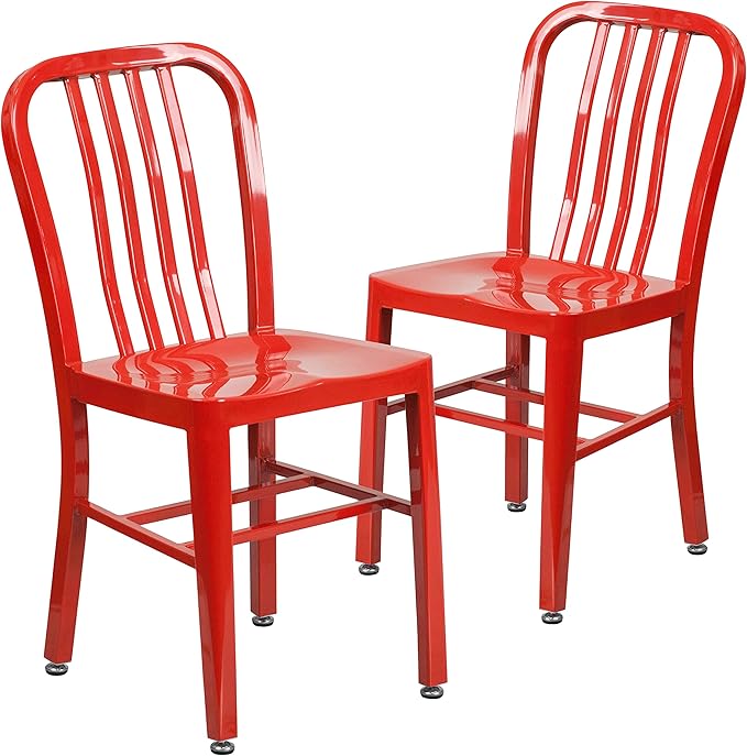 Flash Furniture Gael Indoor/Outdoor Modern Metal Dining Chairs, Commercial-Grade Galvanized Steel Restaurant Chairs, Set of 2, Red