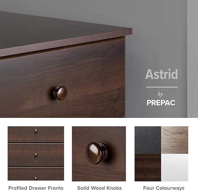 Prepac Astrid Tall Brown Dresser: 16.5"D x 19.75"W x 50"H, 6-Drawer Chest for Bedroom by Prepac - Perfect Chest of Drawers for Ample Storage