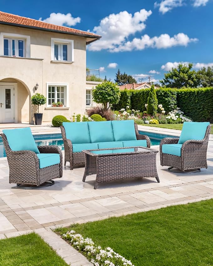 Luxury 22x24/22x25 6-Inch Outdoor Chair Cushions Set of 4 - Heavy Duty Water-Resistant Comfortable Cushion for Patio Furniture Dining Rocking Chairs Loveseat L-Shape Sofa - Turquoise